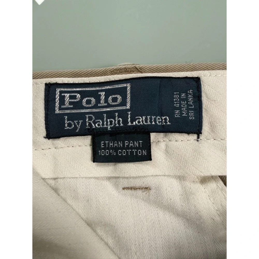 VTG Polo Ralph Lauren Ethan Pant Mens Khaki Pleated Cuffed Trouser  - 38x32